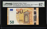 Euro 50 Euro 2017 France P 30 UD Prefix Superb Gem UNC PMG 67 EPQ