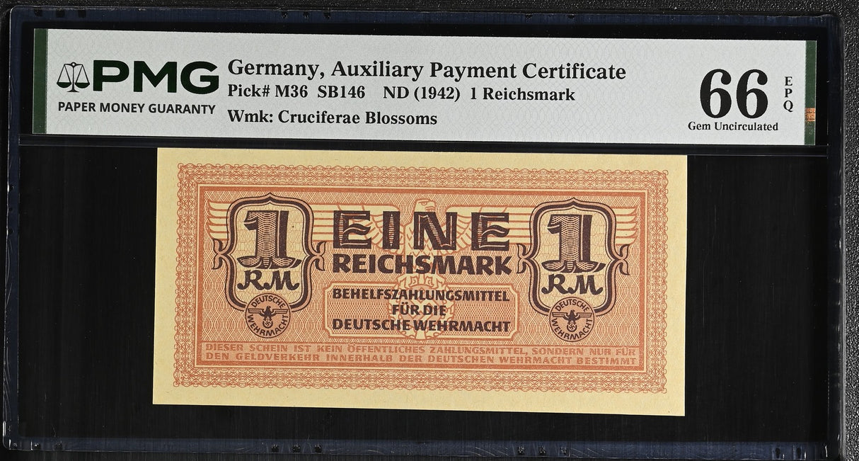 Germany 1 Reichsmark ND 1942 P M36 Gem UNC PMG 66 EPQ