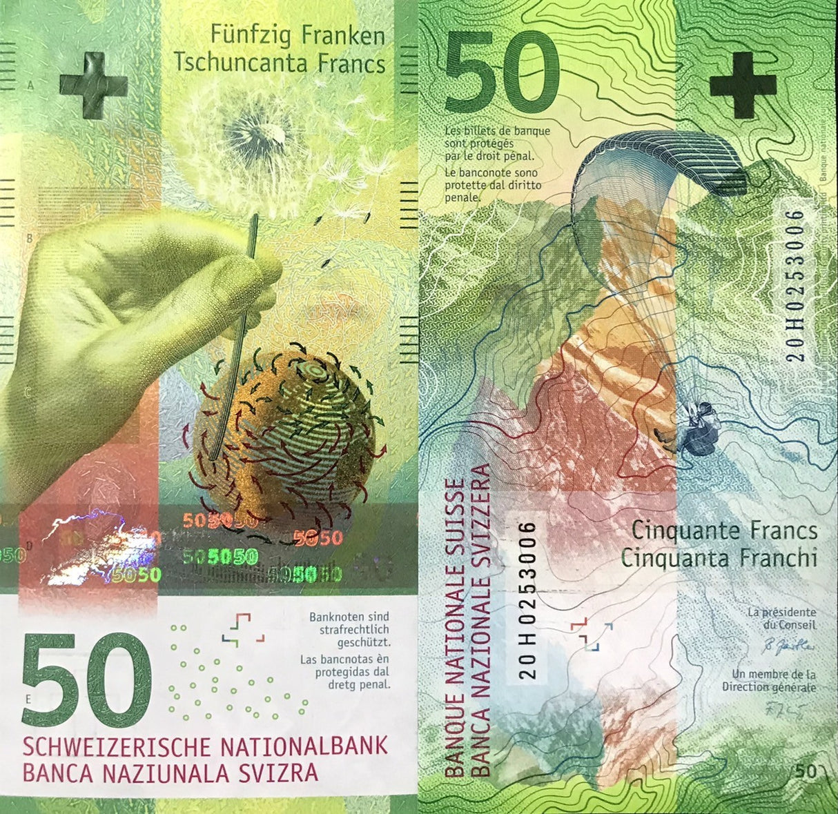 Switzerland 50 Franken 2020 P 77 Sign Barbara Janom Steiner & Zurbrugg UNC