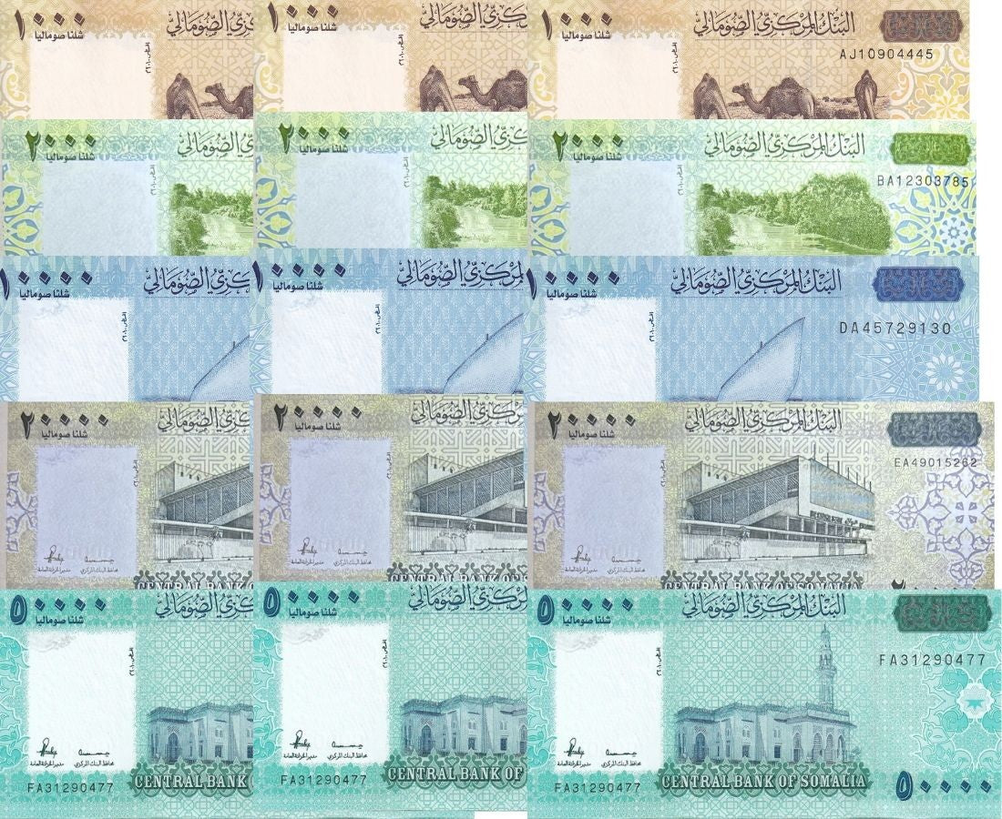 Somalia Set 5 x Lot 5 Pcs = 15 UNC 1000 2000 10000 20000 50000 S ND 2010 P 38-43