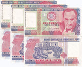 Peru 50000 Intis 1988 P 142 UNC LOT 3 PCS