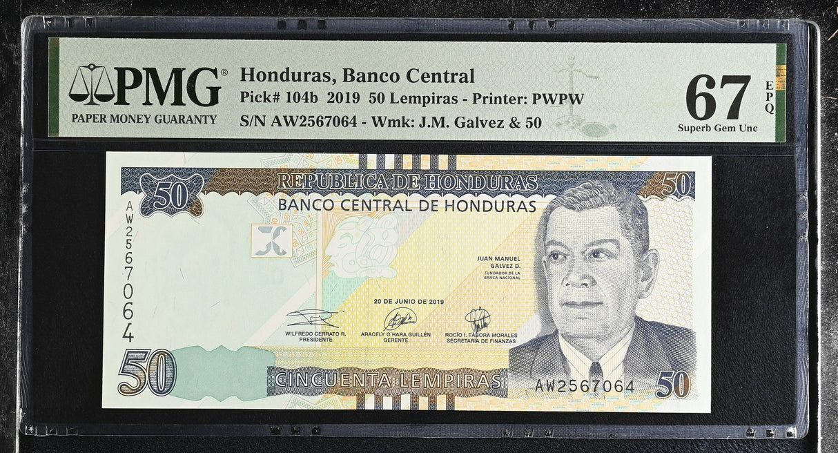 Honduras 50 Lempiras 2019 P 104 b Superb Gem UNC PMG 67 EPQ