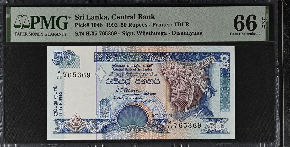 Sri Lanka 50 Rupees 1992 P 104 b Gem UNC PMG 66 EPQ