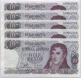 Argentina 10 Pesos ND 1976 P 300 UNC Lot 5 PCS