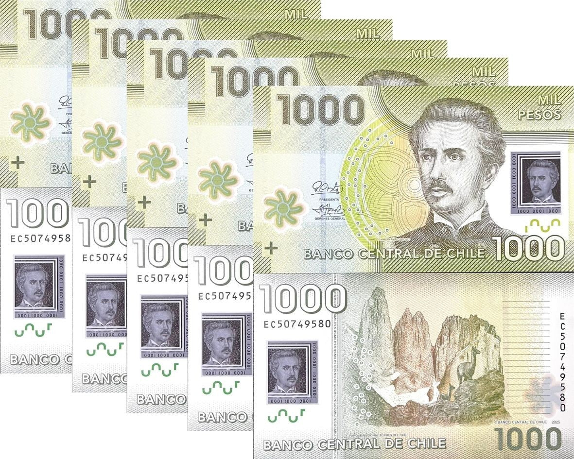 Chile 1000 Pesos 2025 P 161 Polymer UNC LOT 5 PCS