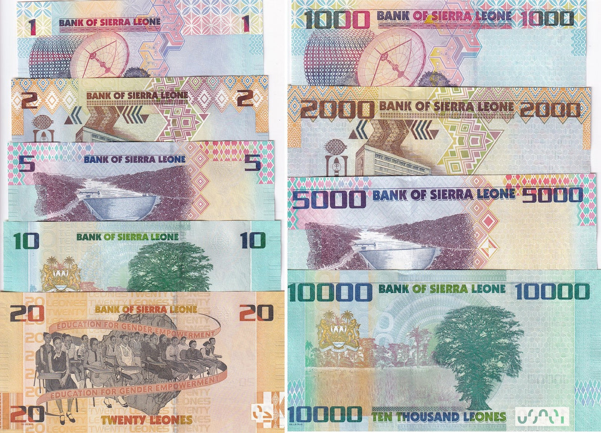 Sierra Leone Set 9 UNC 1 2 5 10 20 1000 2000 5000 10000 Leones 2020-2022 P 30-38