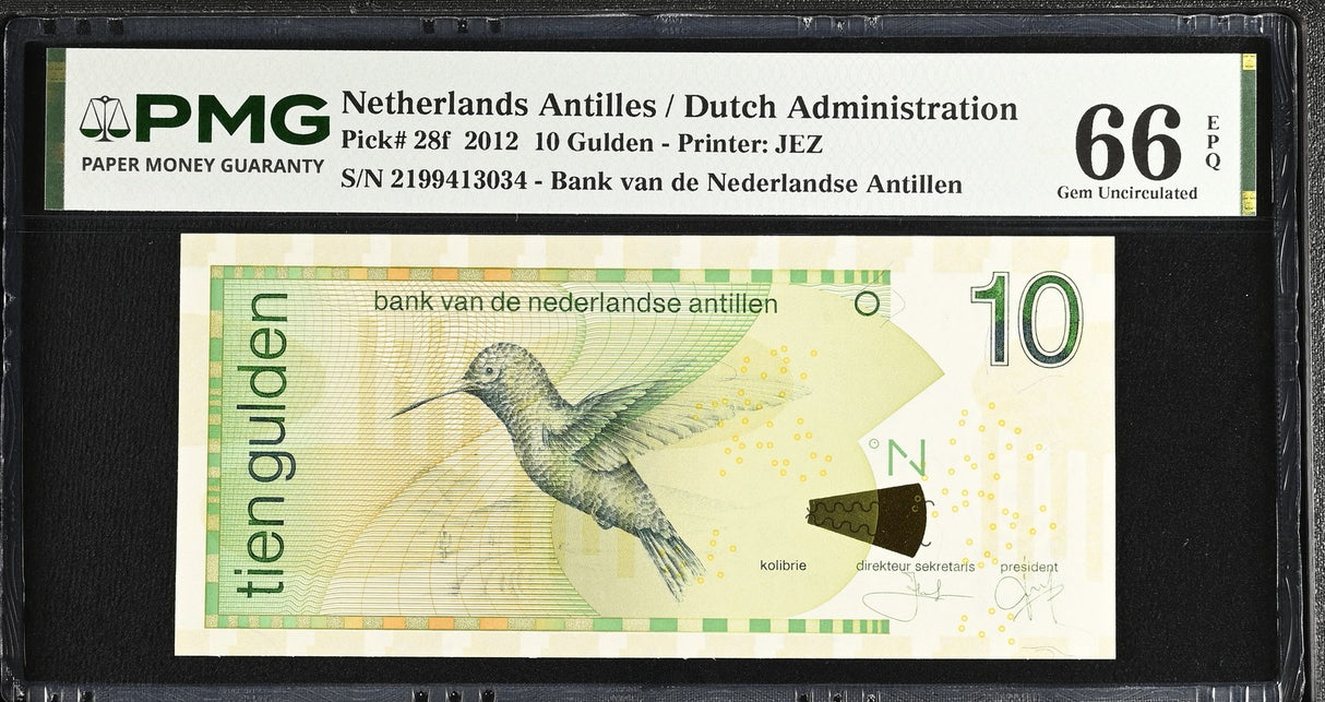 Netherlands Antilles 10 Gulden 2012 P 28 f Gem UNC PMG 66 EPQ