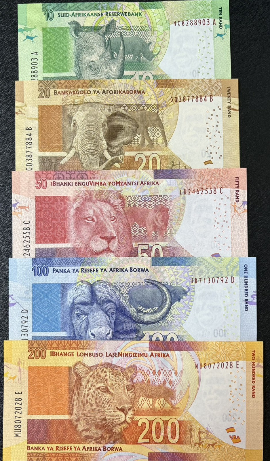 South Africa SET 5 UNC 10 20 50 100 200 Rand 2016 P 138 139 140 141 142