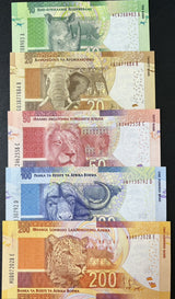South Africa SET 5 UNC 10 20 50 100 200 Rand 2016 P 138 139 140 141 142