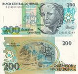 Brazil 200 Cruzeiros ND 1990-1993 P 229 UNC ,Patria Painting by Pedro Bruno