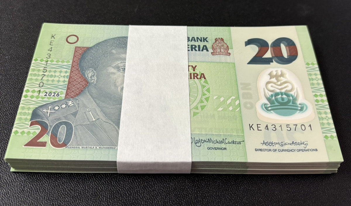 Nigeria 20 Naira 2026 P 40 Polymer UNC LOT 100 PCS 1 bundle ,Ladi Kwali
