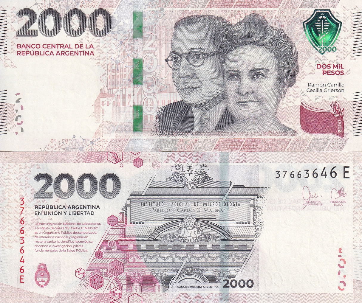 Argentina 2000 Pesos 2023 Comm. P 368 b upper left right New Security UNC