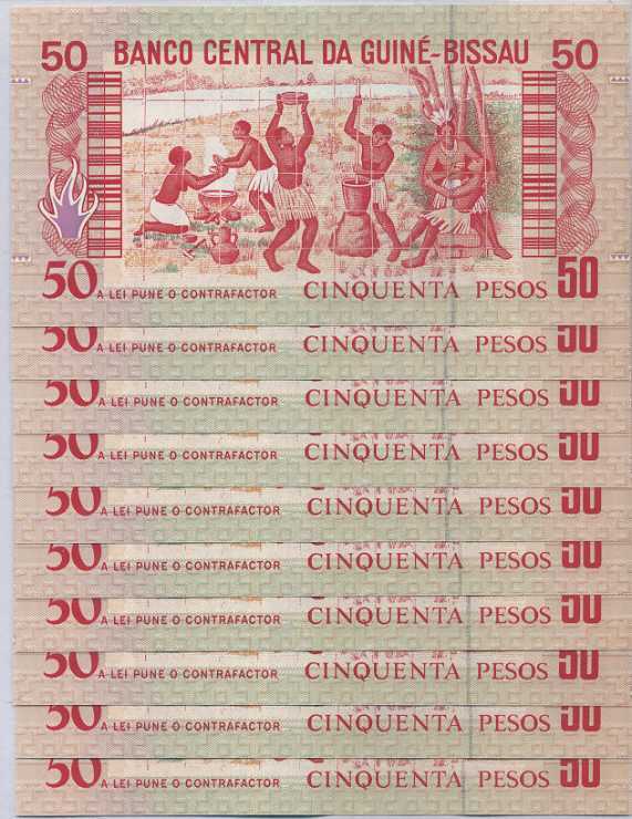 Guinea Bissau 50 Pesos 1990 P 10 UNC Lot 10 Pcs Pansau Na Isna