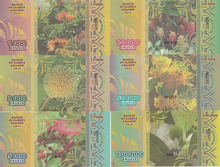 Elobey Grande Set 6 1000 2000 5000 10000 50000 100000 Ekuele 2016 Bird Fantasy