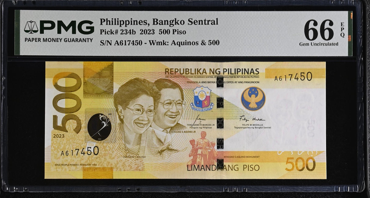 Philippines 500 Piso 2023 P 234 b Gem UNC PMG 66 EPQ ,Graded Note