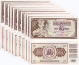 Yugoslavia 10 Dinara 1968 P 82 6 DIGIT S/N UNC LOT 10 PCS