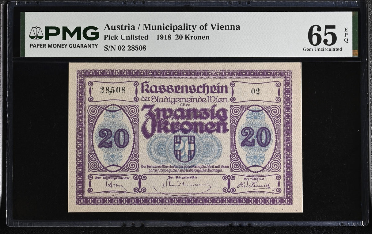Austria 20 Kronen 1918 Gem UNC PMG 65 EPQ
