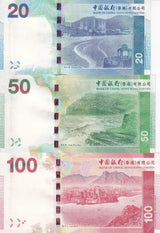 Hong Kong Set 3 UNC 20 50 100 Dollars Random Years P 341 342 343 BOC