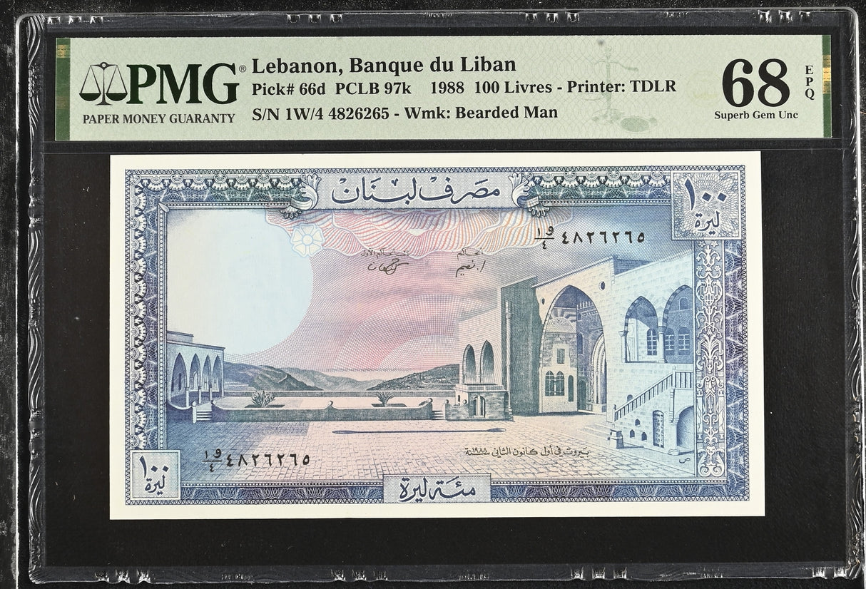 Lebanon 100 Livres 1988 P 66 d Superb Gem UNC PMG 68 EPQ