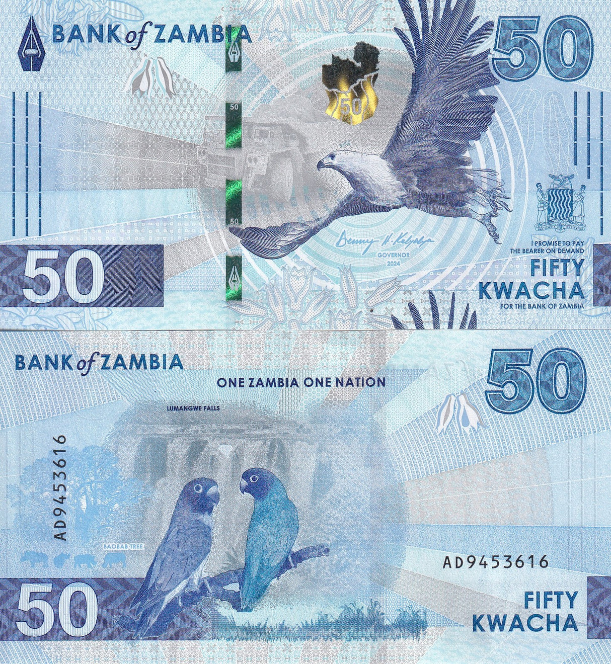 Zambia 50 Kwacha 2024 2025 P 64 NEW Birds UNC