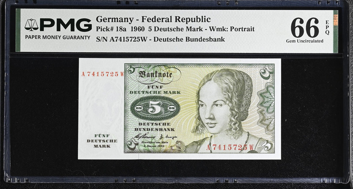 Germany Federal republic 5 Mark 1960 P 18 a Gem UNC PMG 66 EPQ