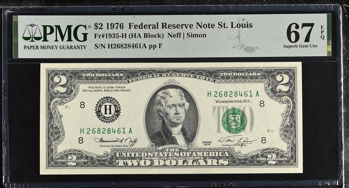 United States 2 Dollars USA 1976 P 461 St. Louis Superb Gem UNC PMG 67 EPQ