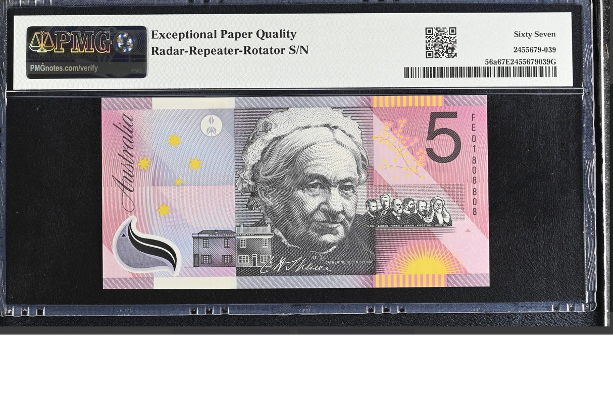 Australia 5 Dollars 2001 P 56 ROTATOR 808808 RADAR Superb Gem UNC PMG 67 EPQ