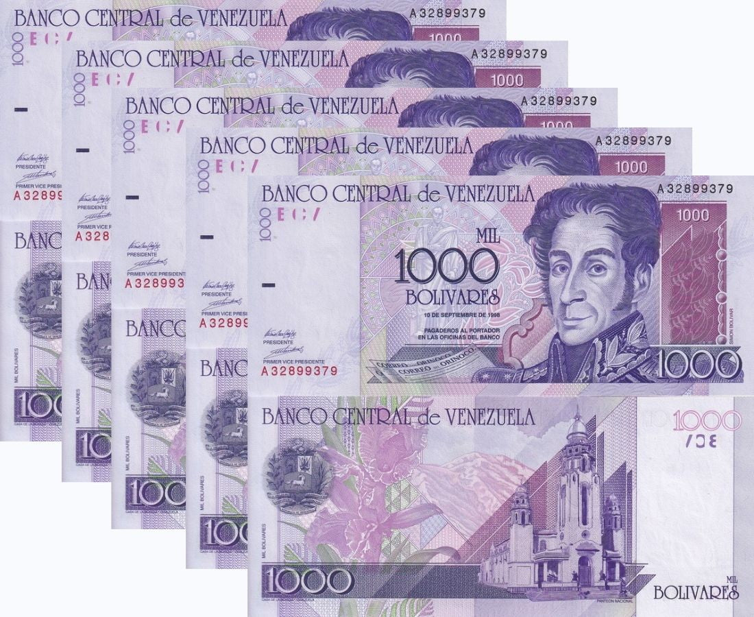 Venezuela 1000 Bolivares 1998 P 79 Lot 5 UNC , Simon Bolívar National Pantheon