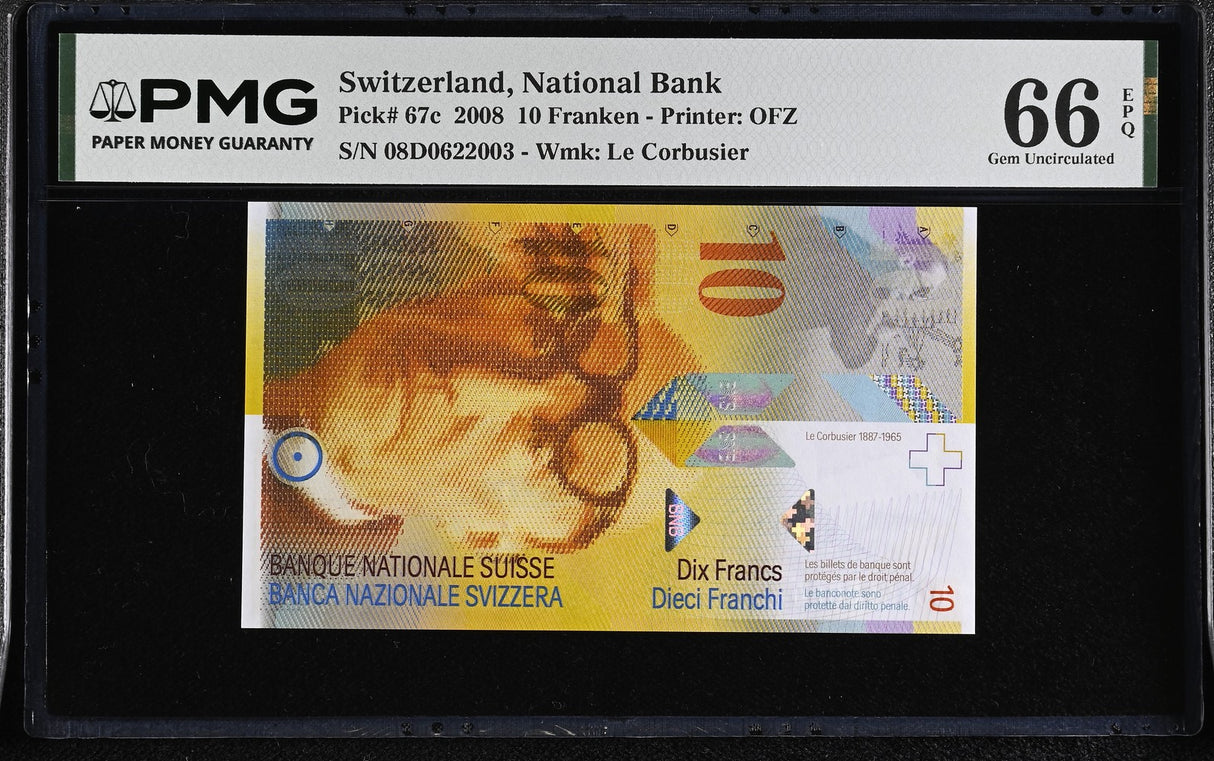 Switzerland 10 Franken 2008 P 67 c Gem UNC PMG 66 EPQ