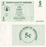Zimbabwe 5 Cents 2006 BEARER CHEQUE P 34 UNC