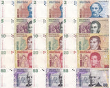 Argentina Set 5 X LOT 3 = 15  UNC 2 5 10 20 50 Pesos 2012-2015 P 352 353 534 355
