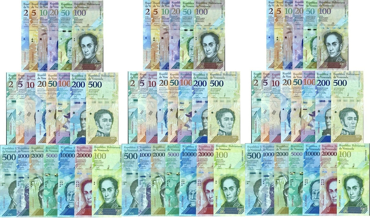 Venezuela Set 21 x LOT 3= 63 UNC 2 Bolivares-500 Soberanos 2007-2018 P 88- 108