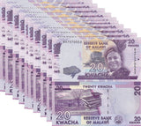 Malawi 20 Kwacha 2016 P 63 c UNC LOT 10 PCS