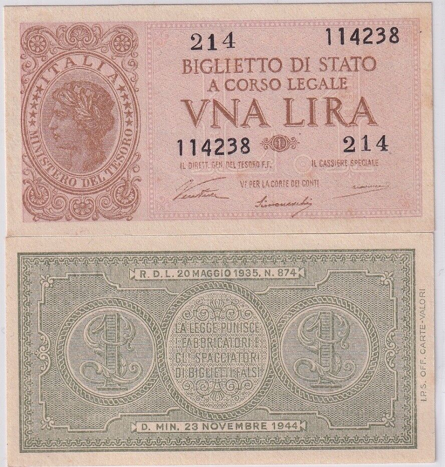 Italy 1 Lire 1935 P 29 a AUnc
