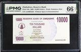 Zimbabwe 10000 Dollars 2006 P 46 a WITHOUT SPACE RARE Gem UNC PMG 66 EPQ