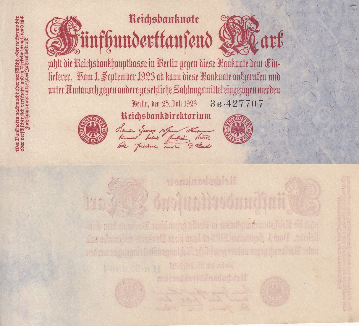 GERMANY 500000 MARK 1923 P 92 AUnc