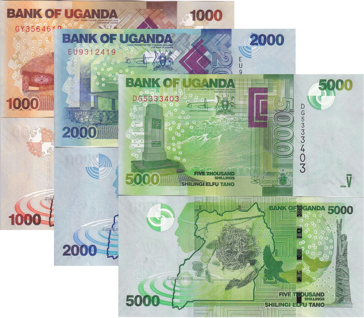 Uganda set 3 UNC 1000 2000 5000 Shillings 2024 P 49 50 51 New Date