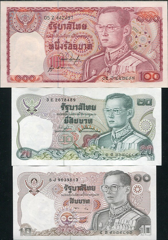 THAILAND SET 3 UNC 10 20 100 Baht P 87 88 89 RANDOM / MIXED SIGN