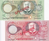 Tonga Set 2 UNC 1 2 Pa'anga ND 1995 P 31 P 32 SPECIMEN ,Landscape ,Tapa cloth