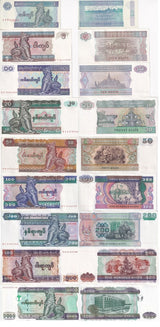 Myanmar set 9 UNC 1 5 10 20 50 100 200 500 1000 Kyats 1990-2004 P 69 70 -79 80