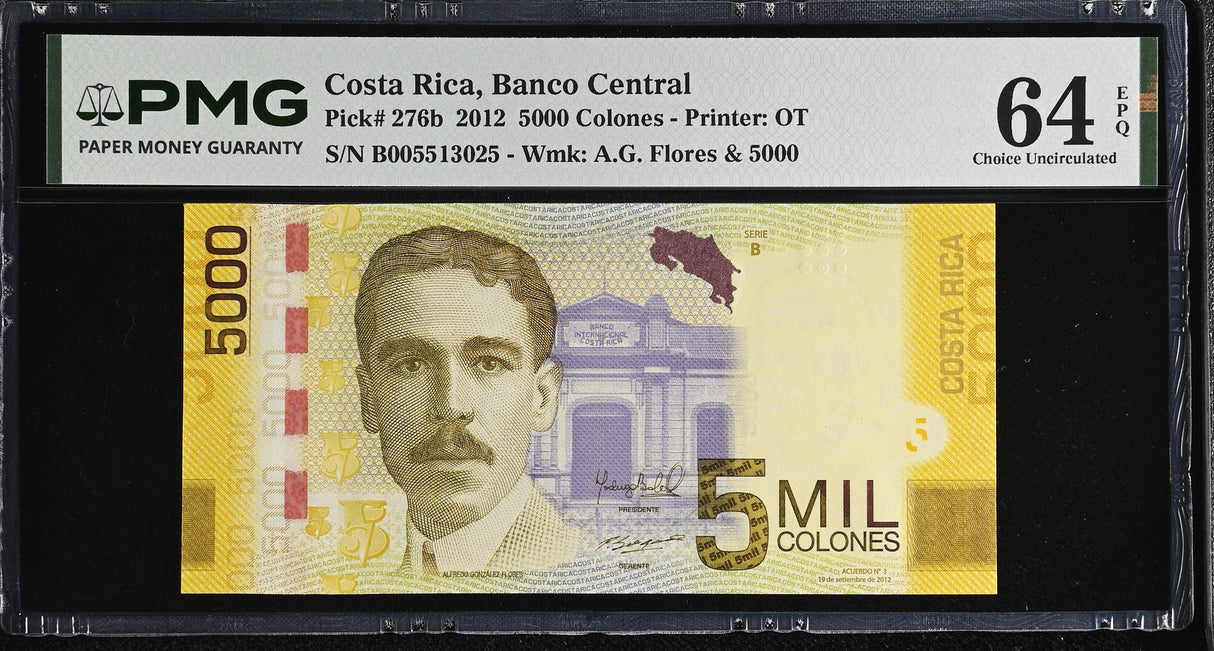 Costa Rica 5000 Colones 2012 P 276 b Choice UNC PMG 64 EPQ PRINTER OT