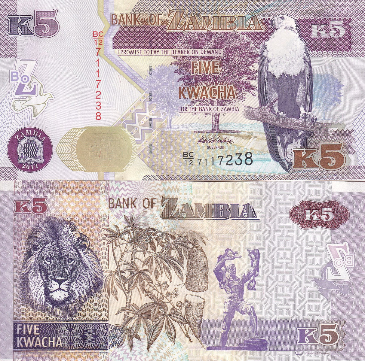 Zambia 5 Kwacha 2012 P 50 a UNC