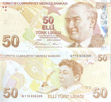 Turkey 50 Lira 2009/2025 P 225 New Sign Prefix G UNC