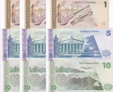 Kyrgyzstan Set 3 X Lot 3 UNC 1 5 10 Som 1997 - 1999 P 13 14 15