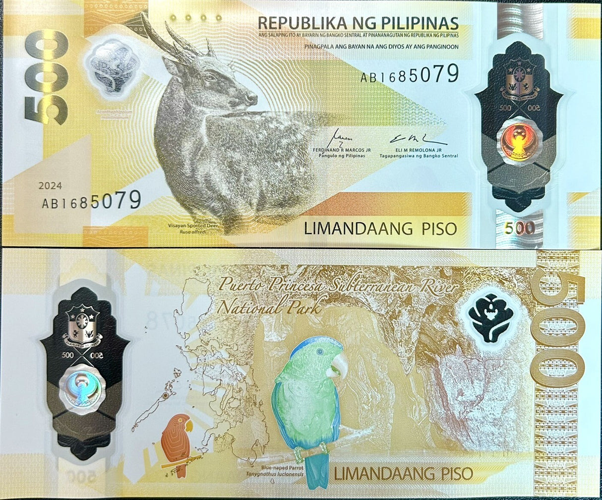 Philippines SET 3 UNC 50 100 500 Piso 2025/2024 Leopard Peacock Polymer P NEW