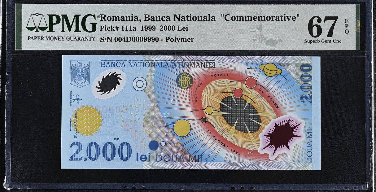 Romania 2000 Lei 1999 P 111 a Polymer Comm # 9990 Superb Gem UNC PMG 67 EPQ