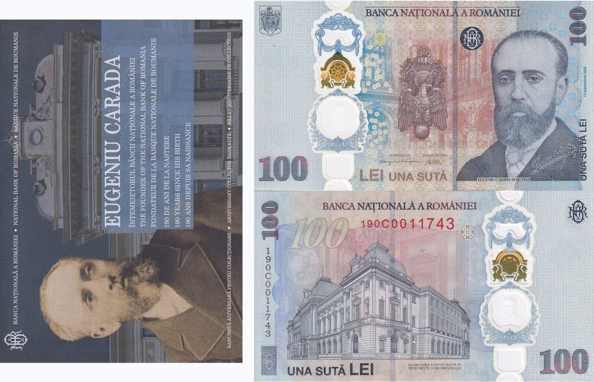Romania 100 Lei 2026 P W128 190th Commemorative Eagle P new Polymer UNC w Folder