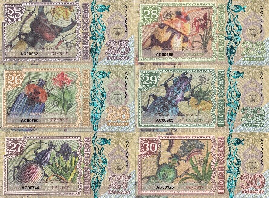 Indian Ocean set 6 25 26 27 28 29 30 Dollars 2019 Fantasy Beetle Elaphrus DUBIA