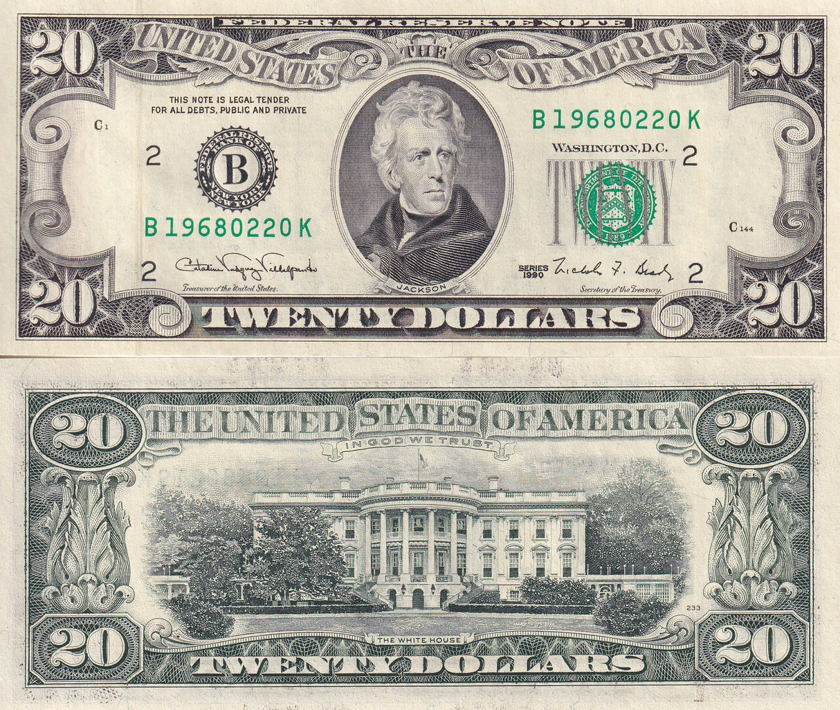 United States 20 Dollars USA 1990 P 487 New York NY "B" UNC