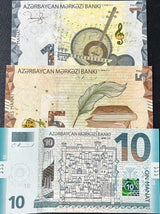 Azerbaijan Set 3 Pcs 1 5 10 Manat 2018-2023 P 33 38 39 UNC